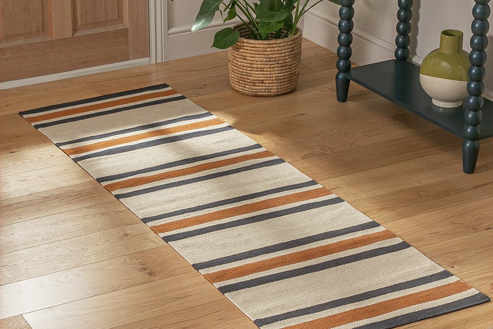 Habitat Stripe Charcoal Flatweave Runner - 66x200cm.
